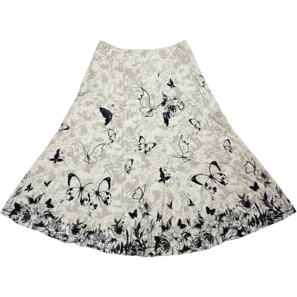 Soft Surroundings Butterfly Floral Maxi Skirt Beige Rayon PM Petite Medium W1